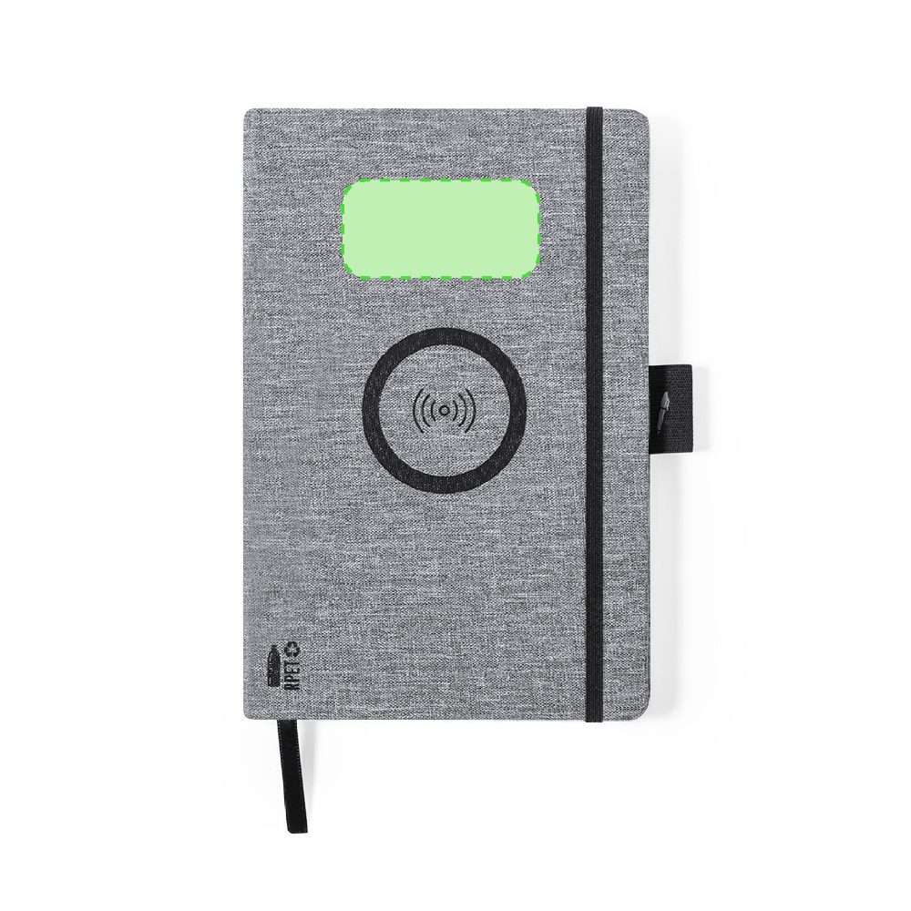 Branding diagram for Notebook with wireless charging station from RPET, 10 W Bein – Centred on