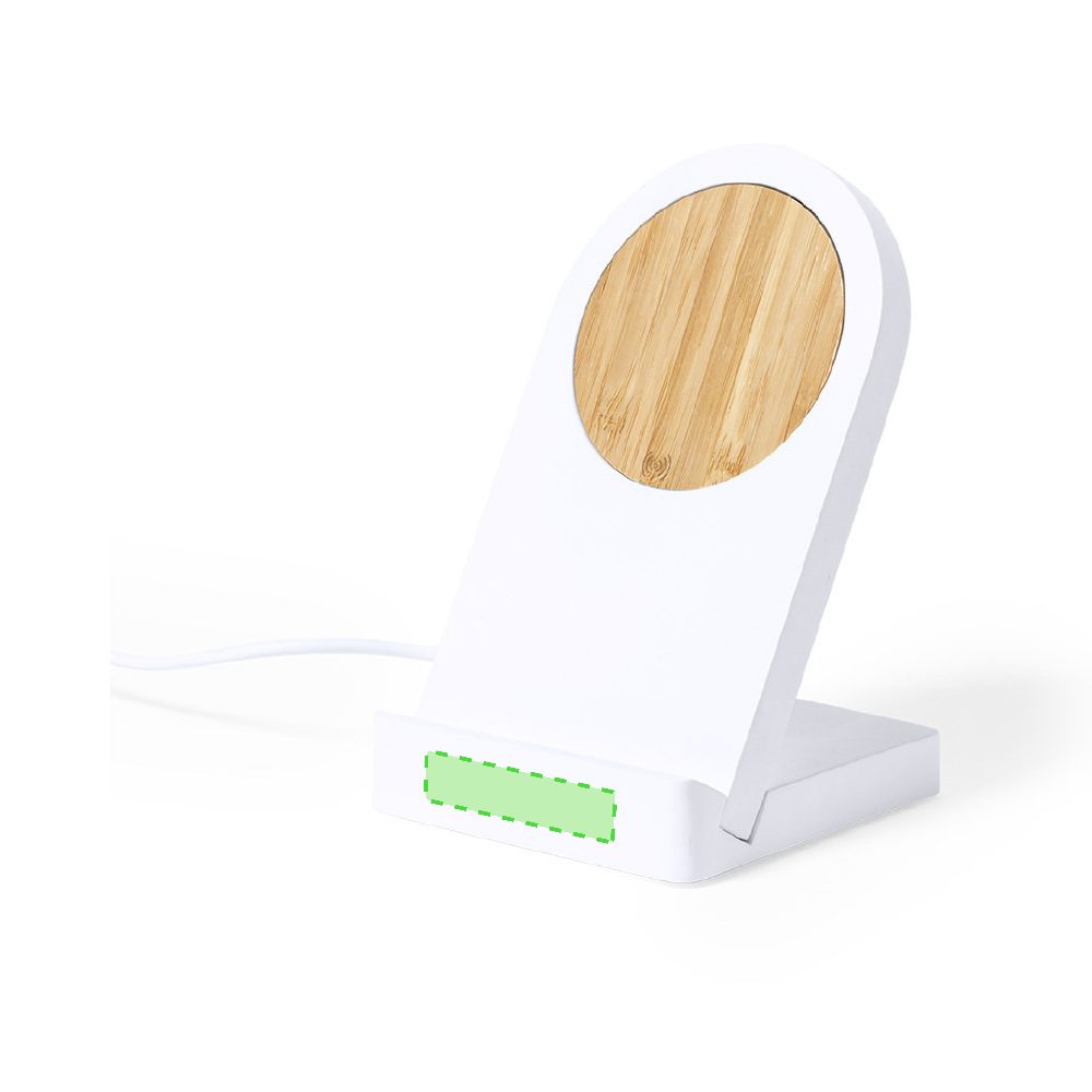 Branding diagram for Magnetic cellular stands with a bamboo wireless charging station Noopy – Base