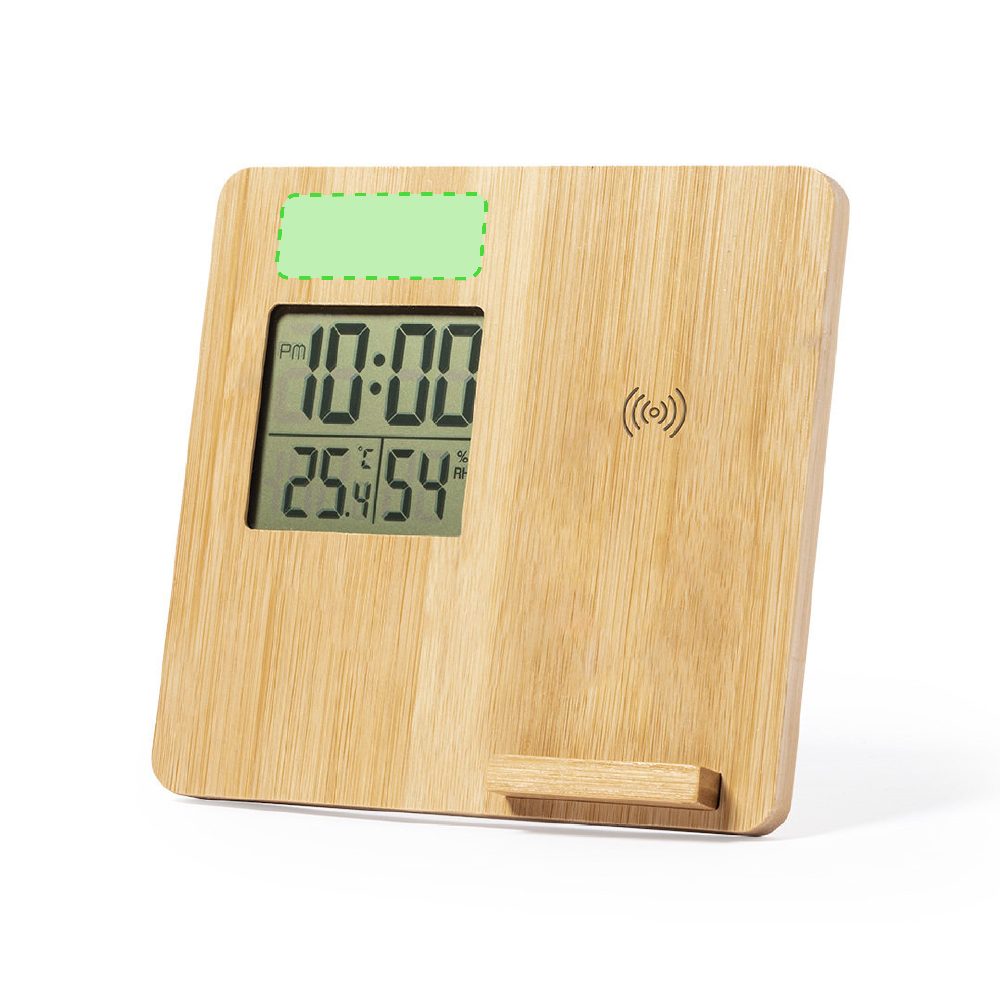 Branding diagram for Weather station with bamboo wireless charging station, 10 W Fiory – Up on the screen