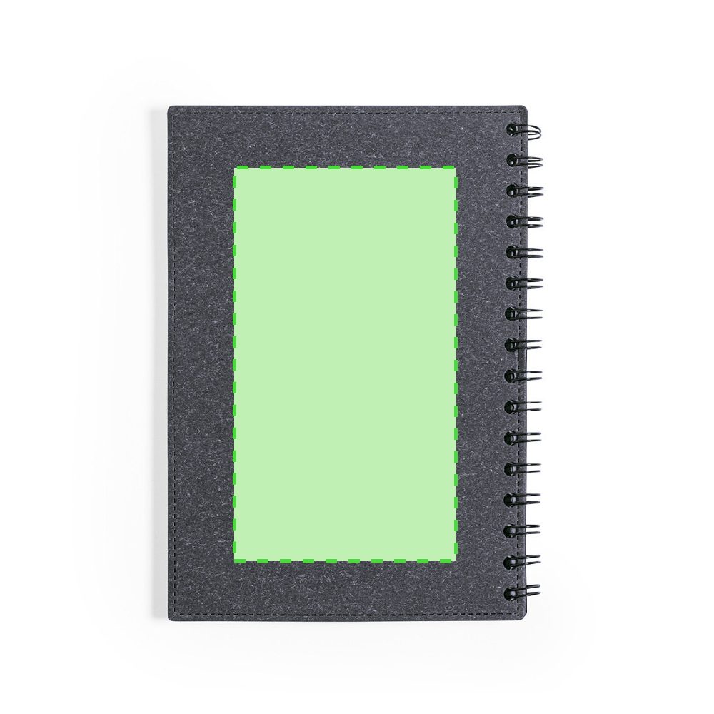 Branding diagram for spiral notebook made of recycled cardboard, A5 Idina – On the back