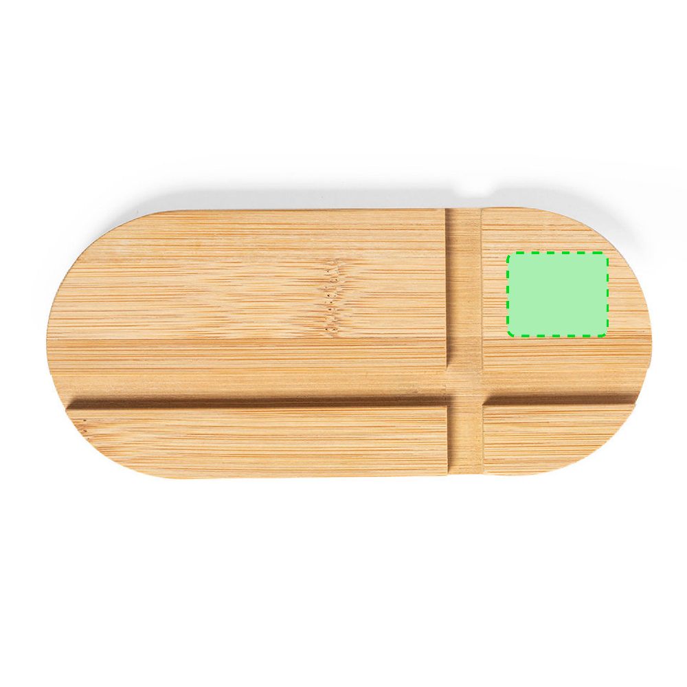 Branding diagram for Bamboo mobile phone and tablet stands with storage compartments Lemins – Face 3
