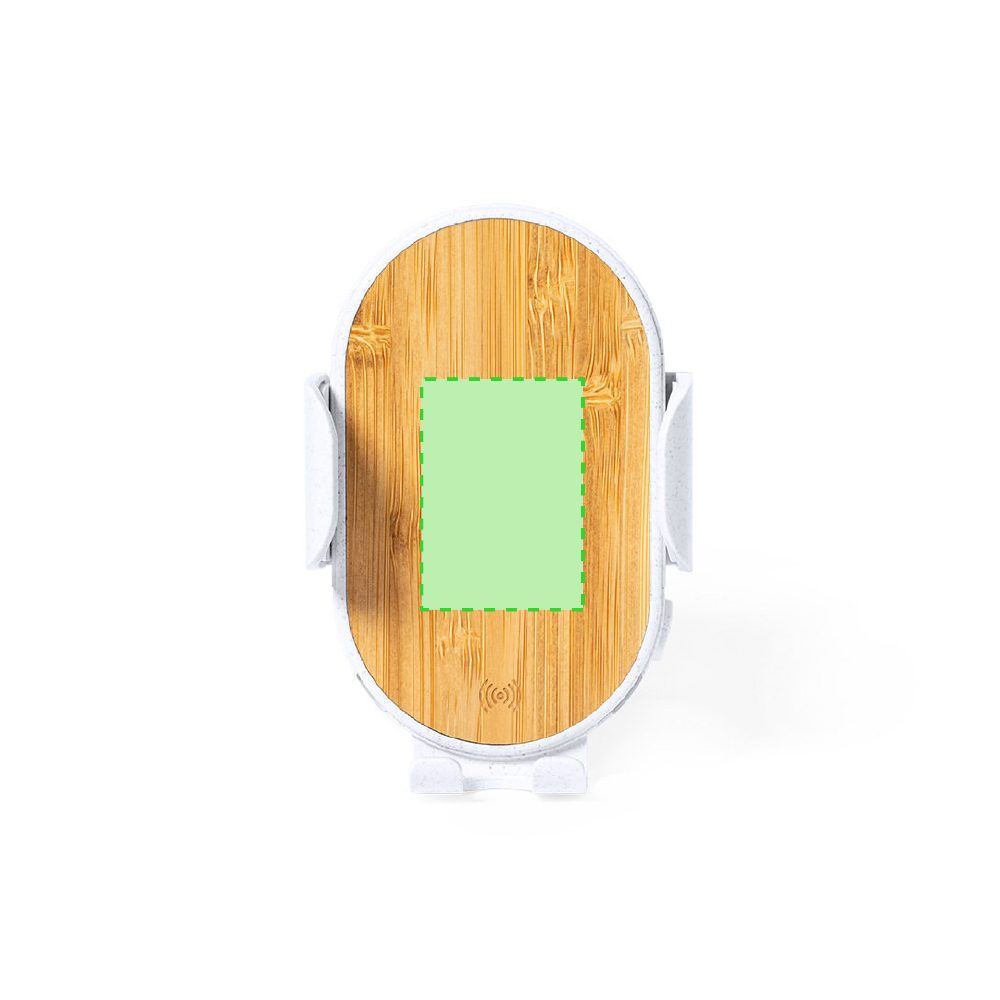 Branding diagram for Auto Mobile phone holder with wireless charging station made of wheat straw, 15 W Yango – On the front of the support