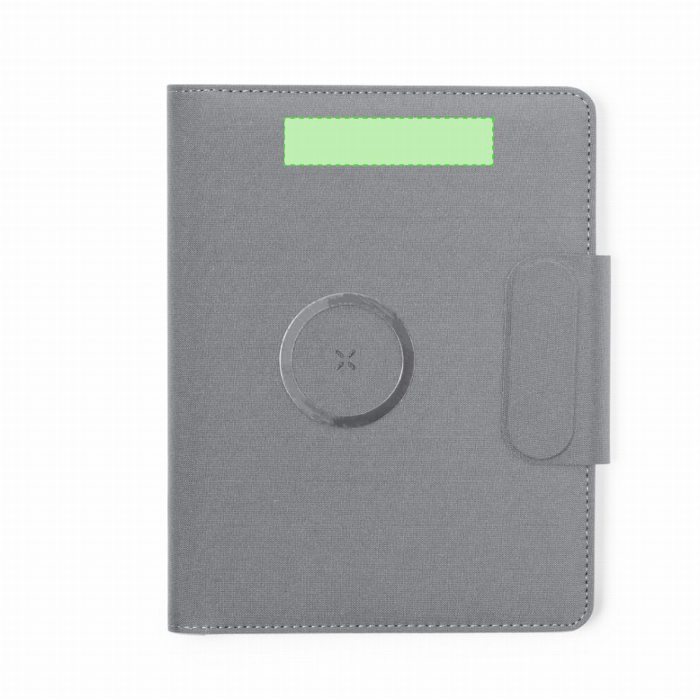 Branding diagram for Notebook with wireless charging station from RPET, 10 W Dambier – Area 2