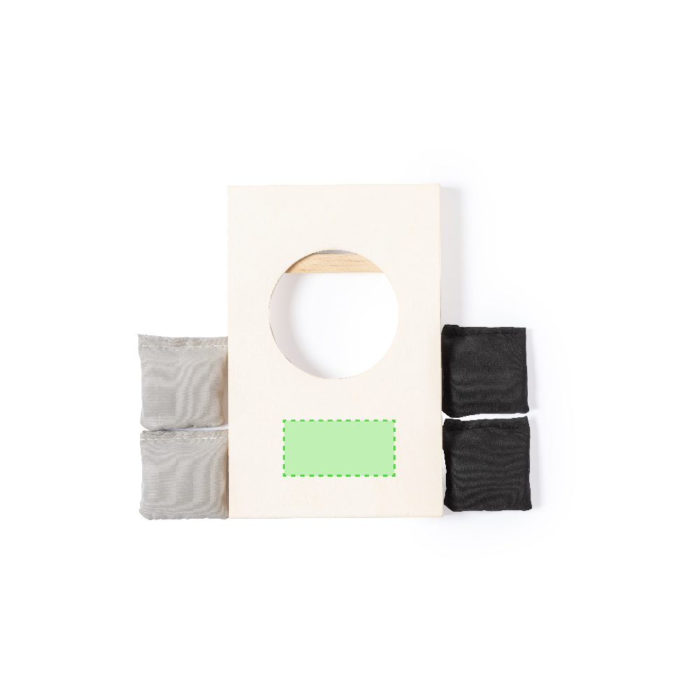 Branding diagram for Wooden cornhole bag-wringing game Tumble – Centering base