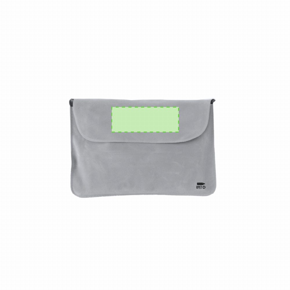 Branding diagram for Inflatable neck pad of RPET Vildex – In the closing flap of the bag