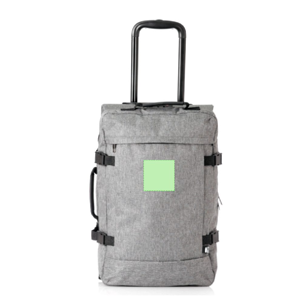 Branding diagram for Travel suitcases from RPET Yacman – On the front above