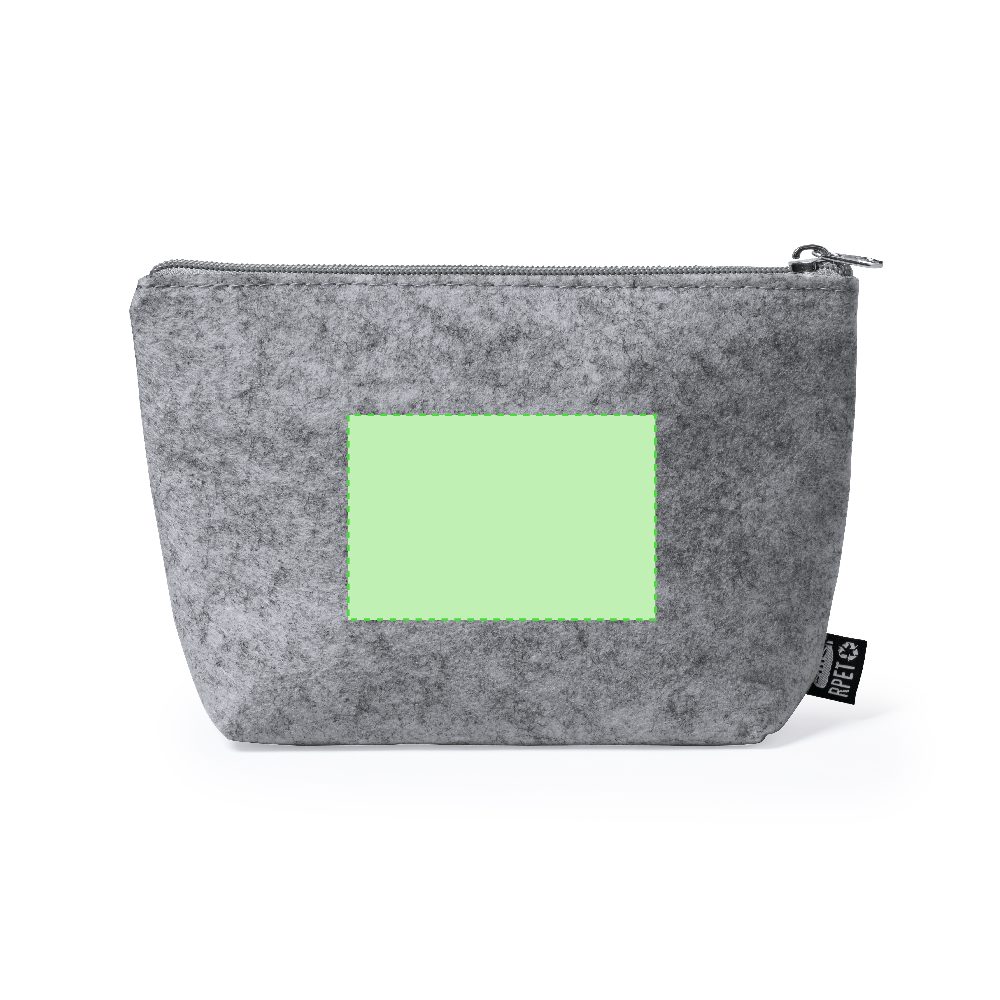 Branding diagram for toiletry bag made of RPET felt Ramsek – Side A, central