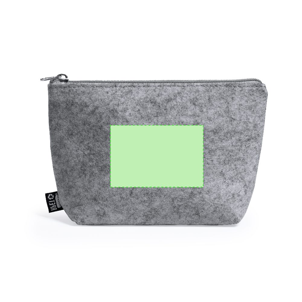 Branding diagram for toiletry bag made of RPET felt Ramsek – Cara B focused on