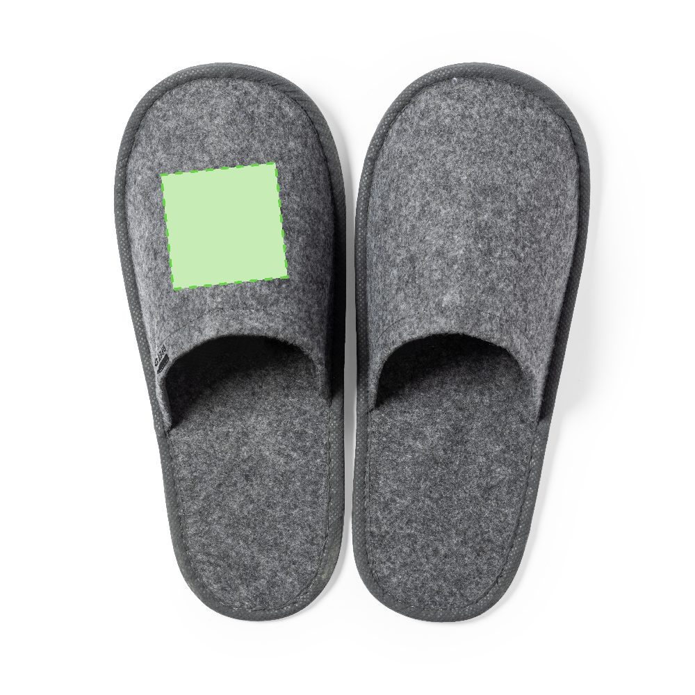 Branding diagram for Slippers of RPET felt Kaicel – Left-handed shoe span