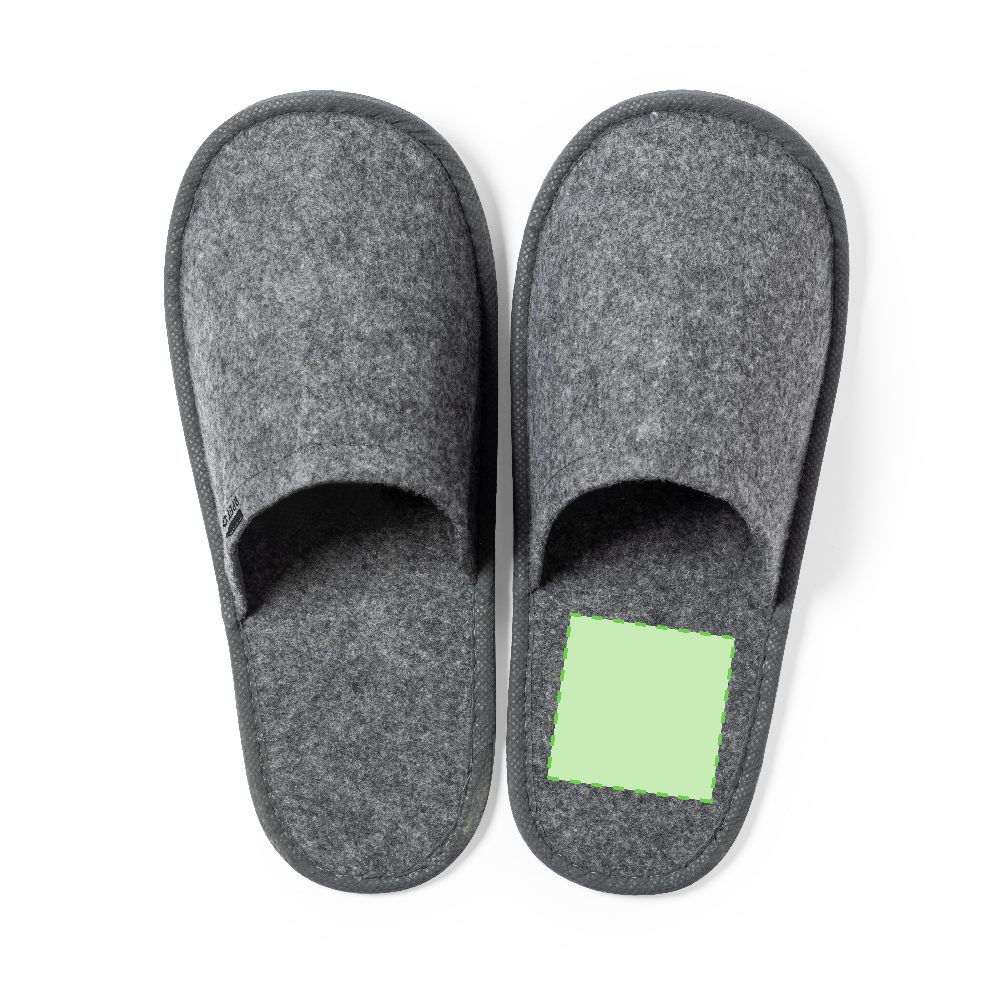 Branding diagram for Slippers of RPET felt Kaicel – the area marked in the printed image