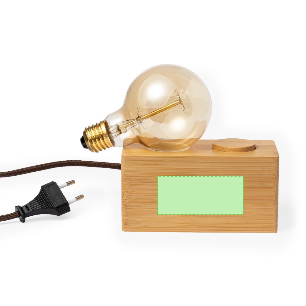 Branding diagram for LED decorative lamp with wooden base Sarpal – Central on the front