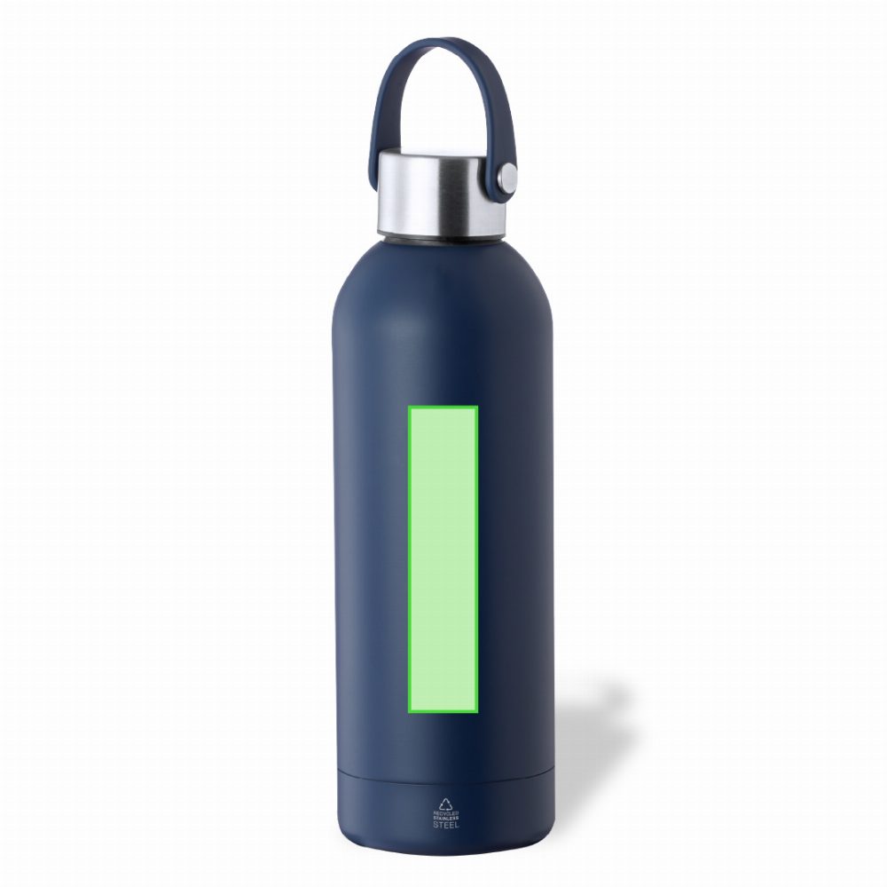 Branding diagram for Recycled stainless steel thermal bottle, 500 ml Breidy – Front, central