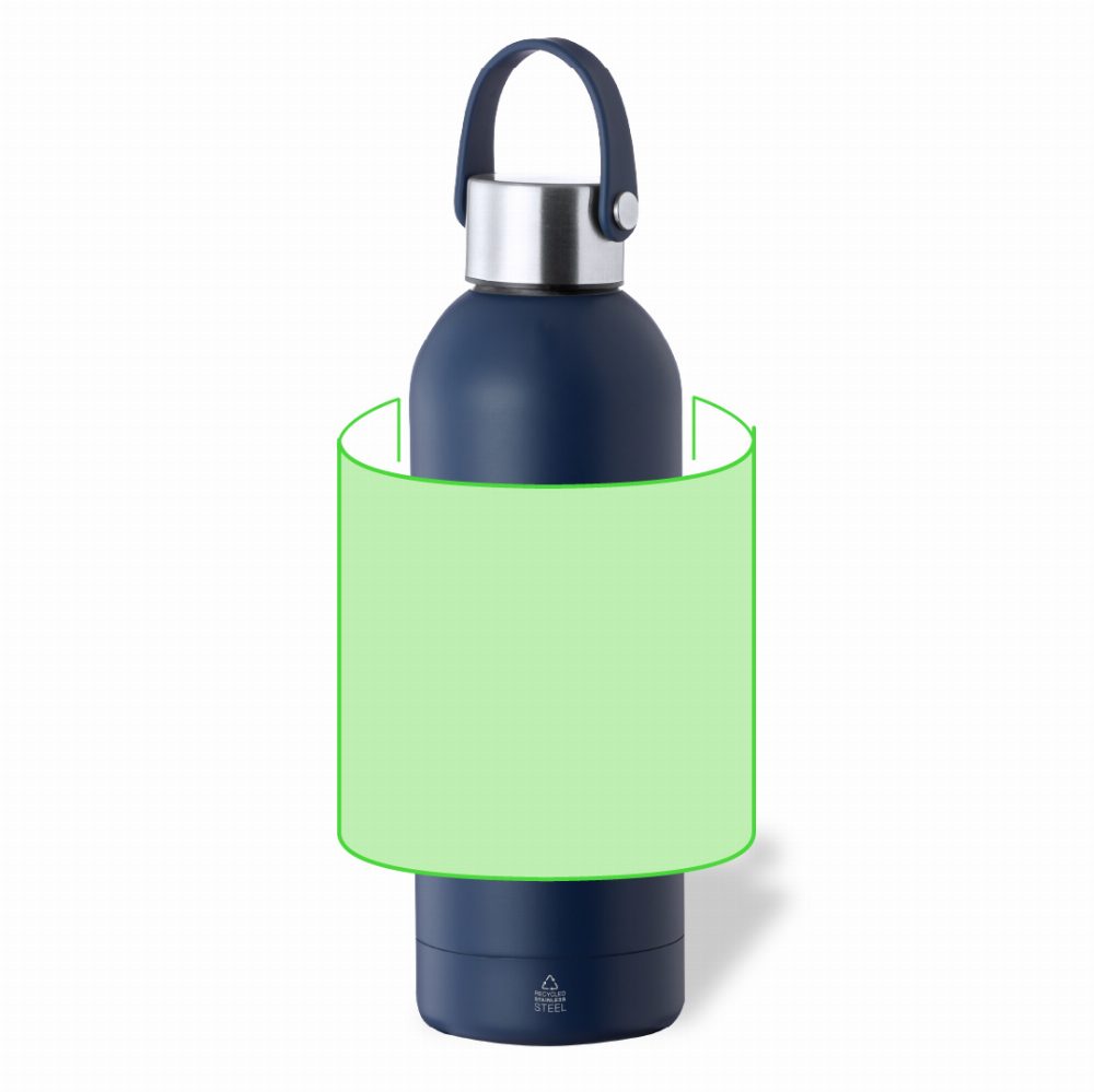 Branding diagram for Recycled stainless steel thermal bottle, 500 ml Breidy – Front, central