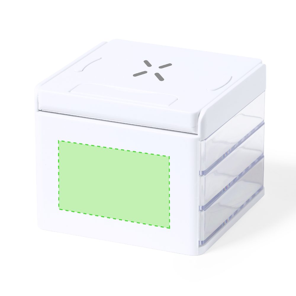 Branding diagram for Desk Organizer with wireless charging station 10 W Macky – Focuses on the side