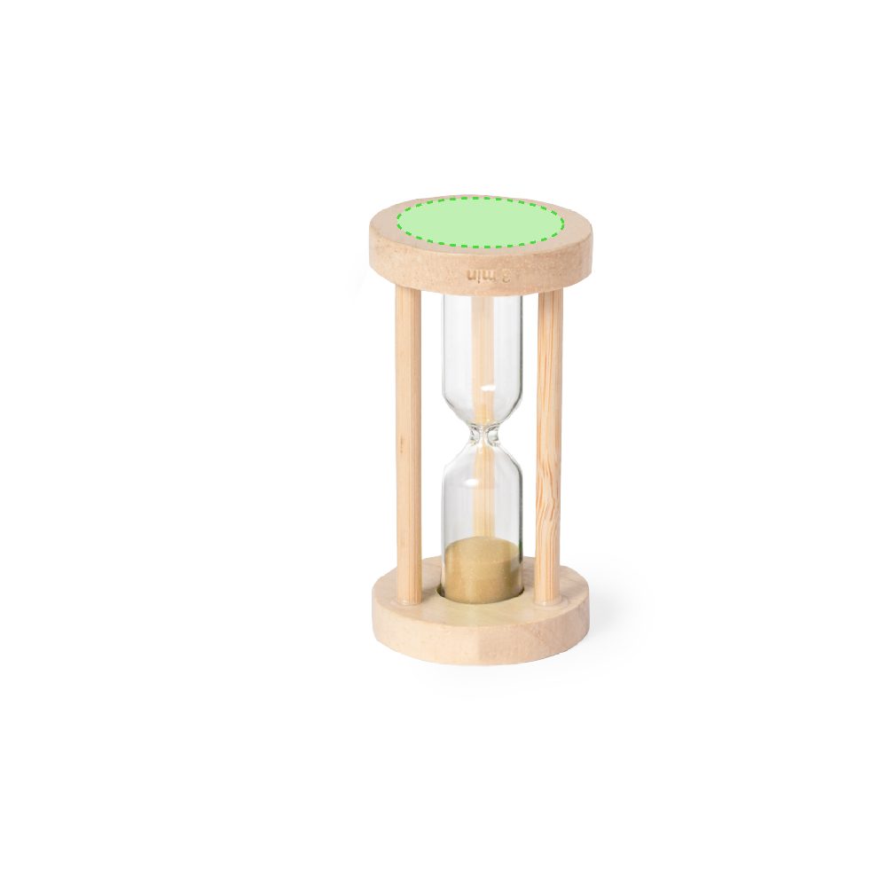 Branding diagram for Borosilicate glass hourglass Trinket – Lower area, central
