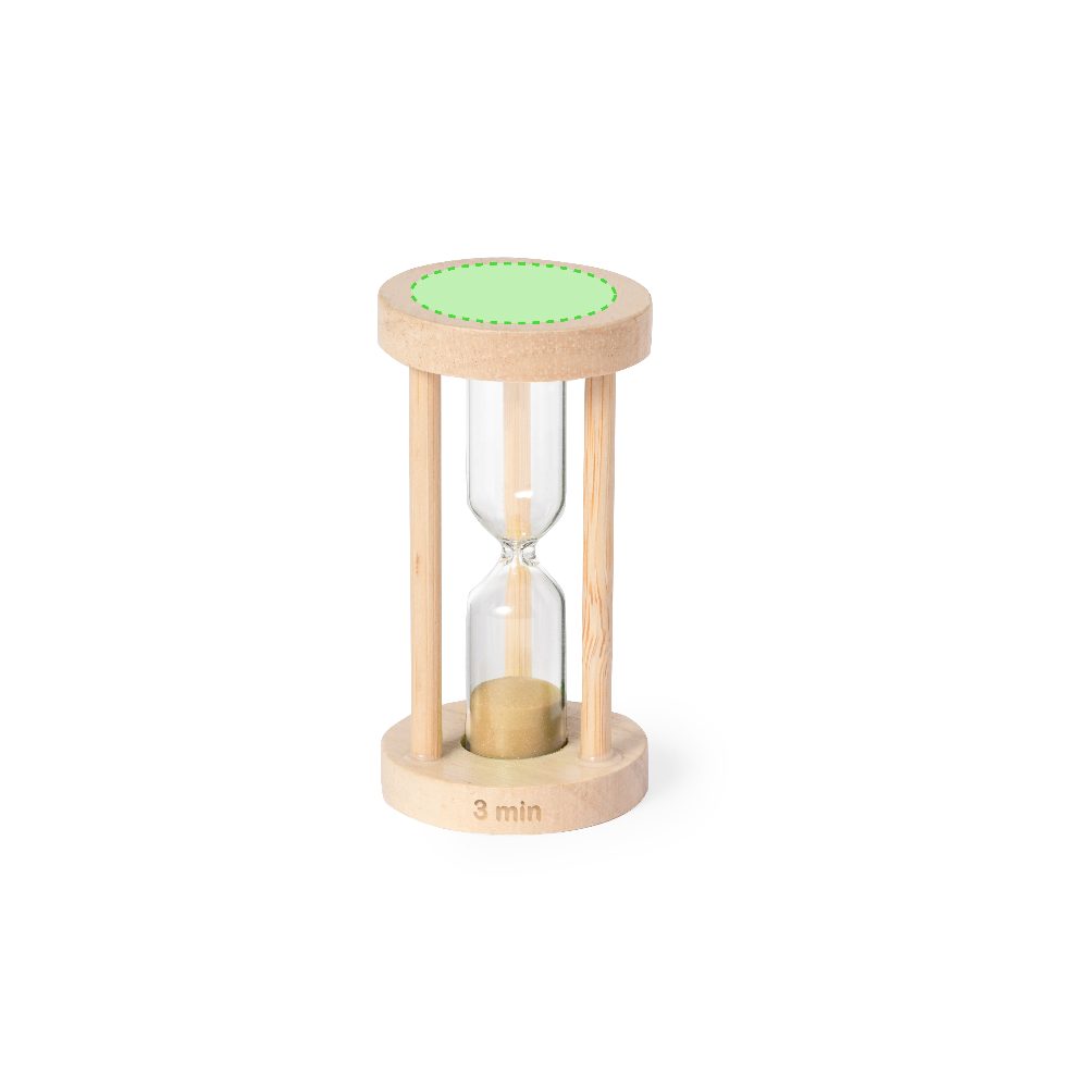 Branding diagram for Borosilicate glass hourglass Trinket – Centred on