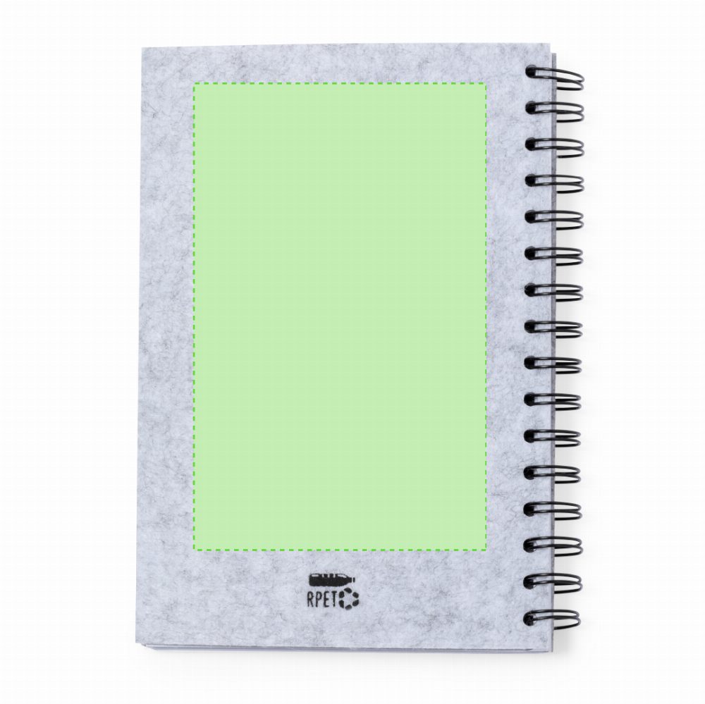 Branding diagram for Spiral notebook from RPET Felt Fionap – On the back