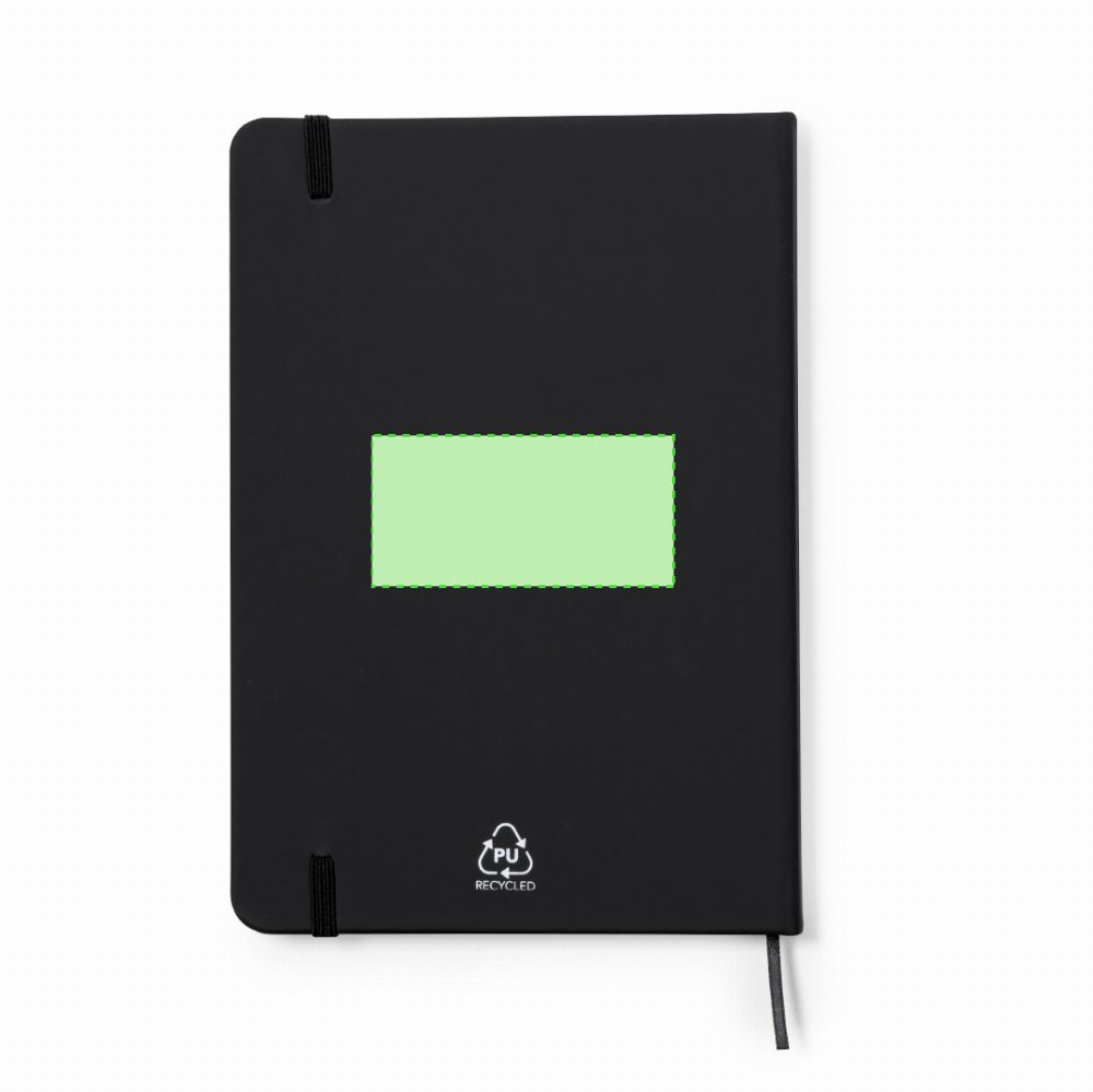 Branding diagram for Notebook made from recycled PU Zimax – On the back