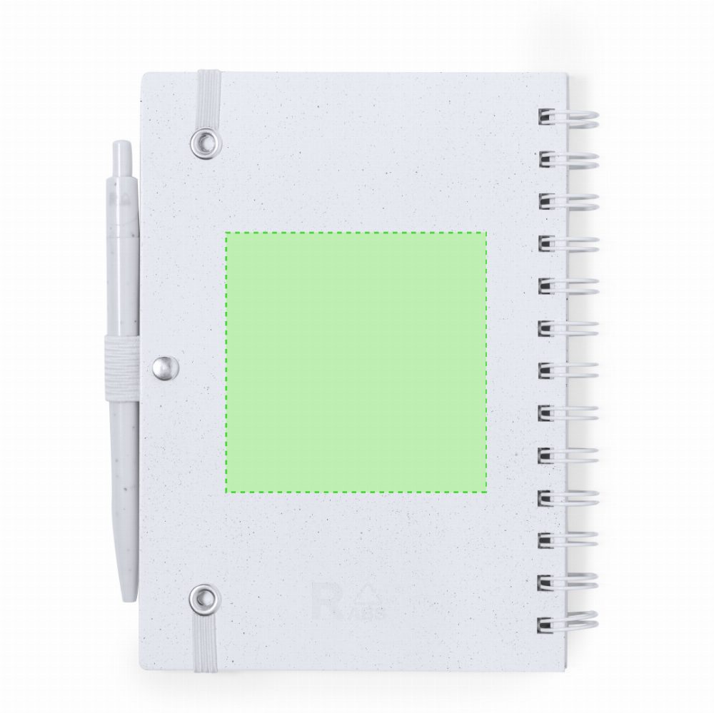 Branding diagram for Recycled ABS spiral notebook, A5 Ciara – On the back