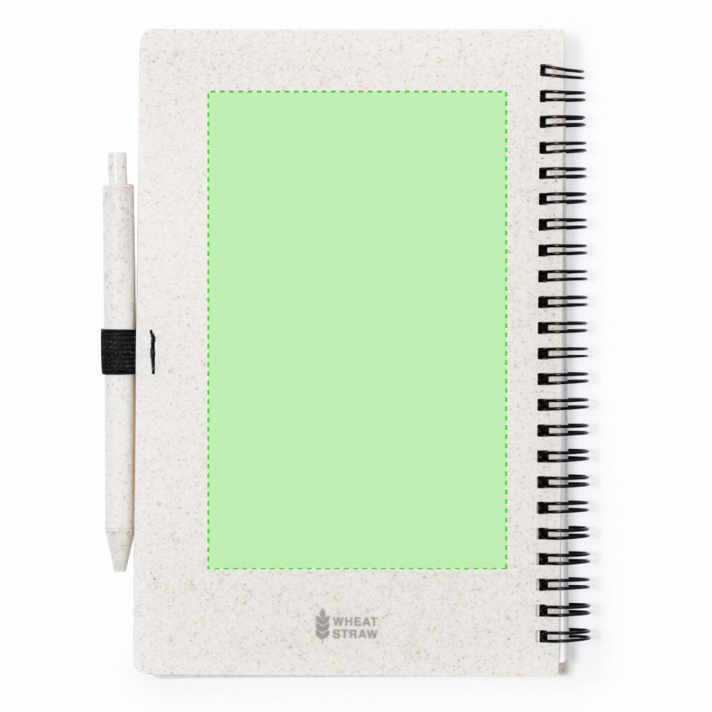 Branding diagram for Wheat straw spiral notebook Emily – On the back