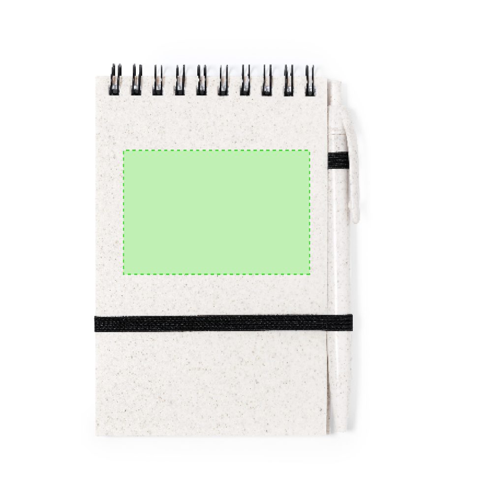 Branding diagram for Wheat straw spiral notebook Fanny – Focuses on the elastic