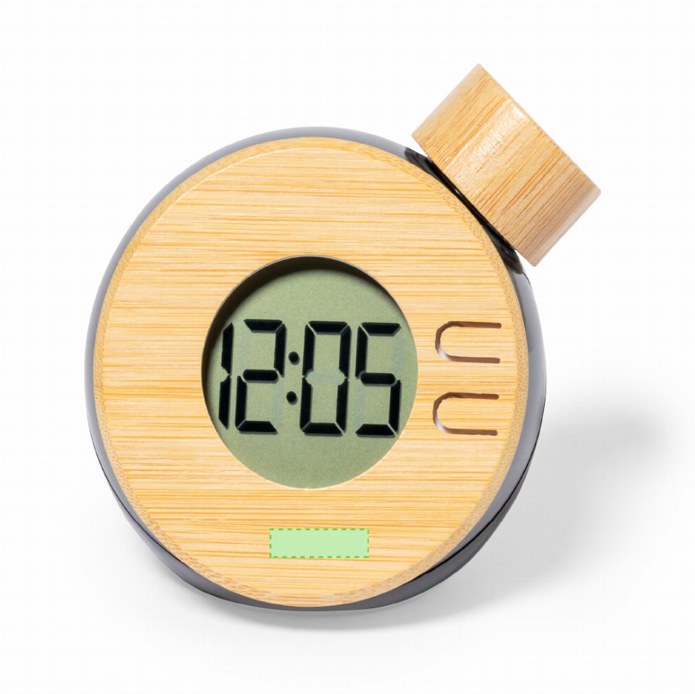 Branding diagram for Table clock of bamboo Graox – Lower area, central
