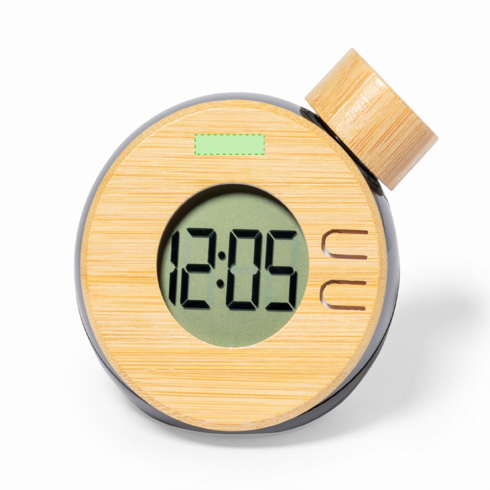 Branding diagram for Table clock of bamboo Graox – Centred on