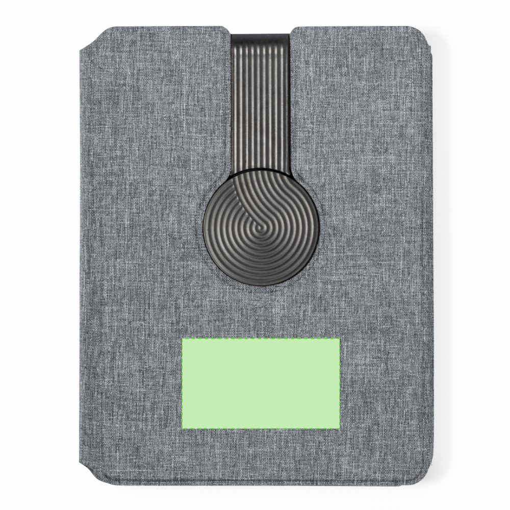 Branding diagram for Notebook with wireless charging station from RPET, 10 W Morrison – On the underside of the cover