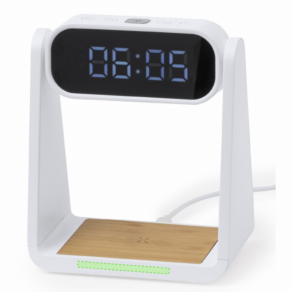 Branding diagram for Digital alarm with LED lamp and wireless charging station 10 W Darret – Central on the front