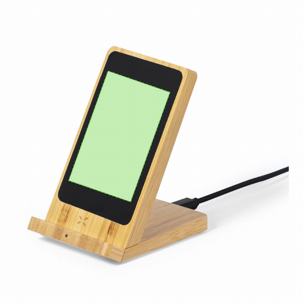 Branding diagram for Bamboo wireless charging station, 15 W Steward – Front