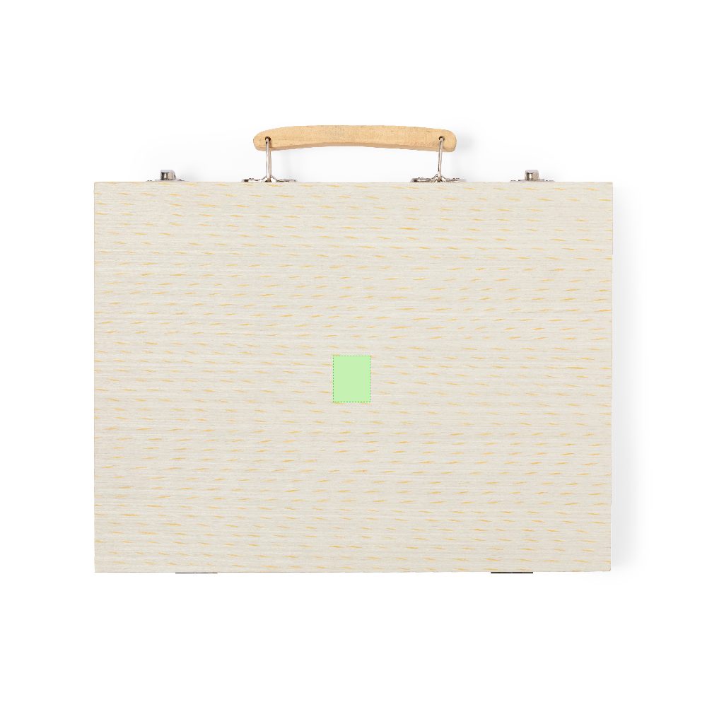 Branding diagram for Wooden mall suitcases with pencils and water colours Lanzini – Area 1