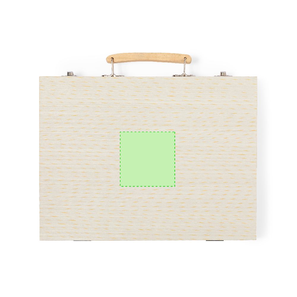 Branding diagram for Wooden mall suitcases with pencils and water colours Lanzini – Area 4