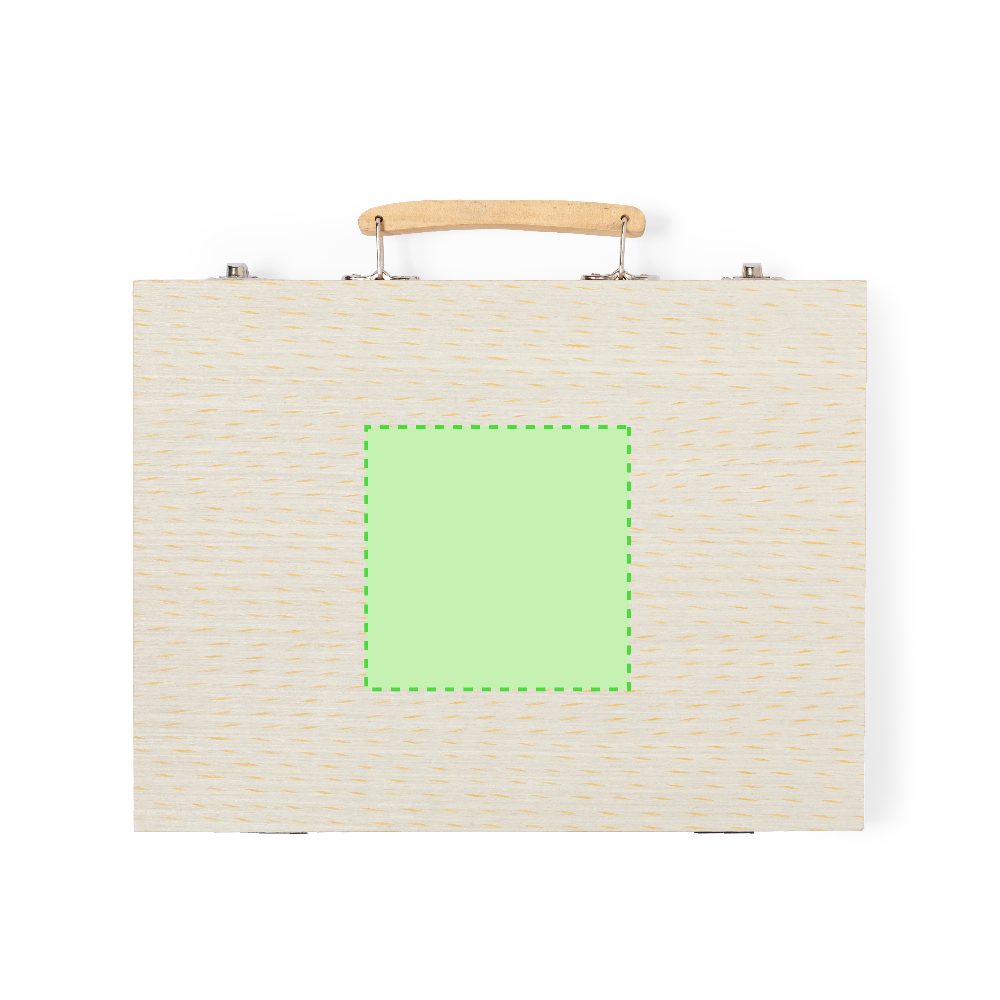 Branding diagram for Wooden mall suitcases with pencils and water colours Lanzini – Area 5