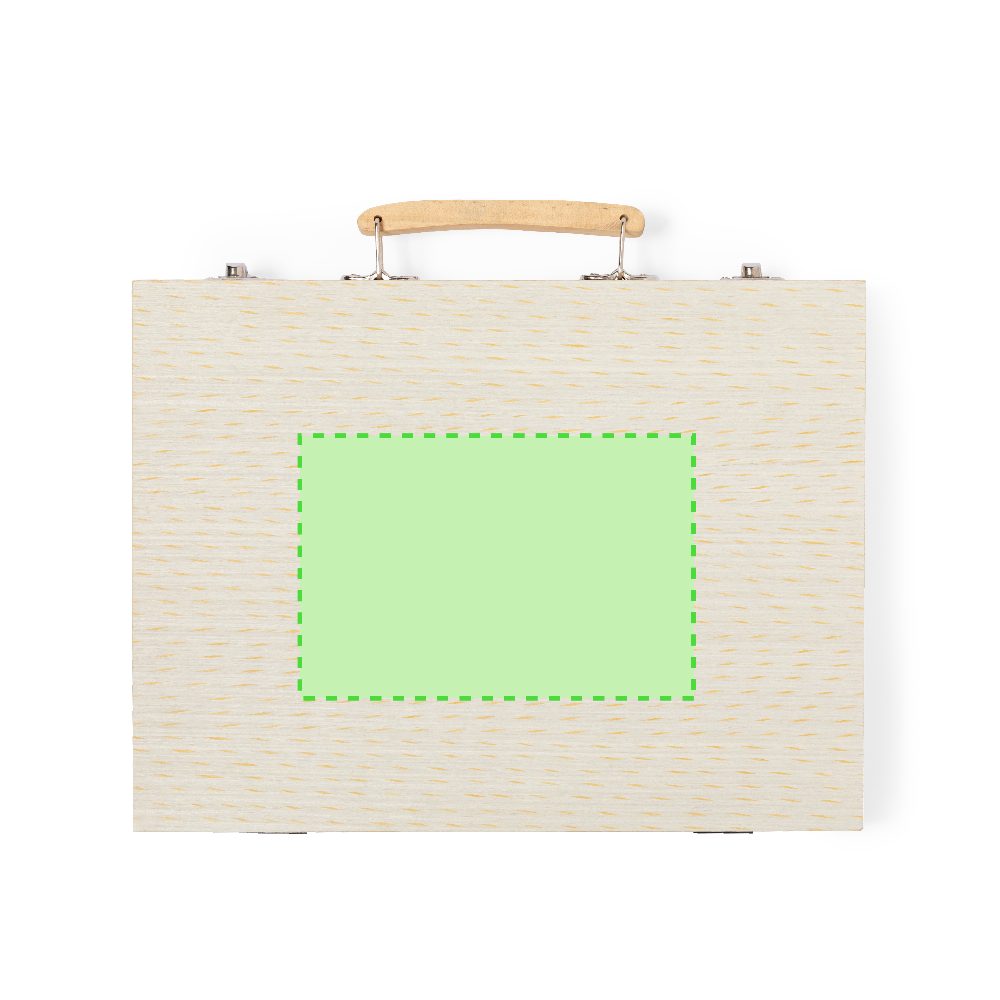 Branding diagram for Wooden mall suitcases with pencils and water colours Lanzini – Area 6