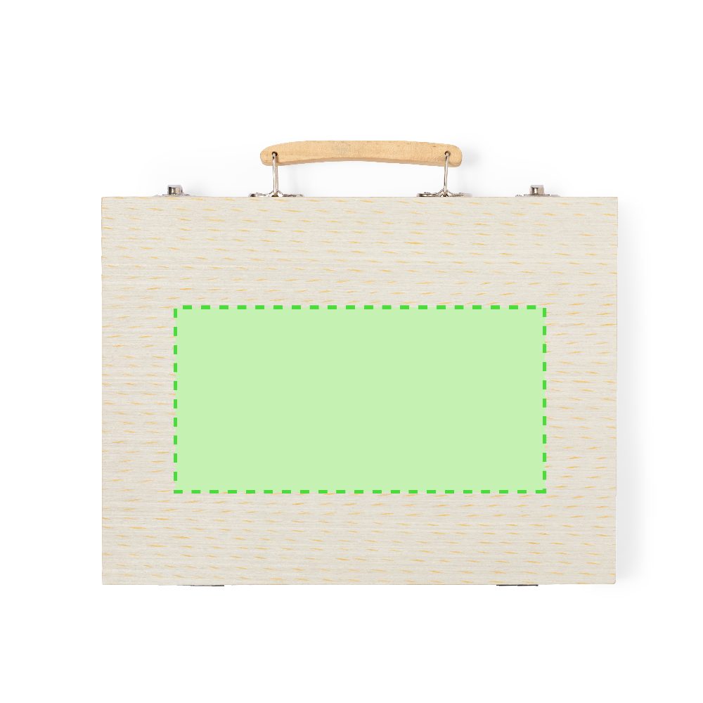 Branding diagram for Wooden mall suitcases with pencils and water colours Lanzini – Area 7