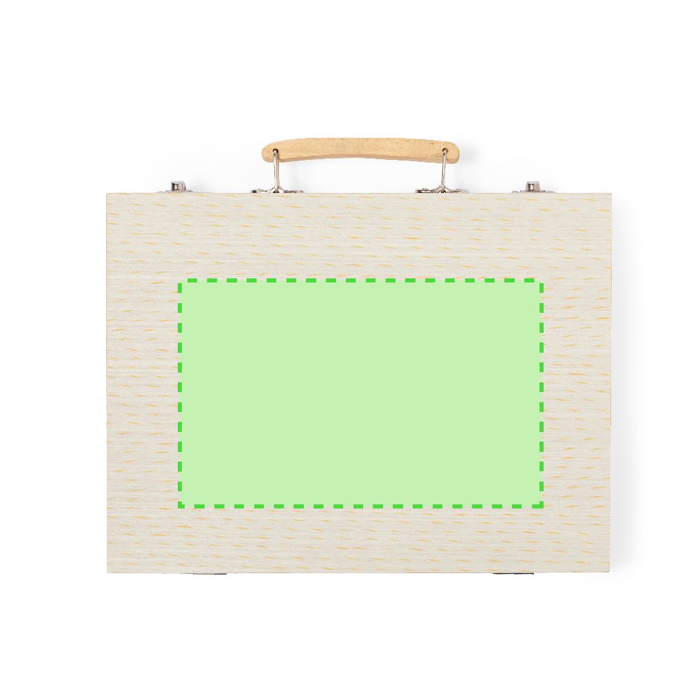 Branding diagram for Wooden mall suitcases with pencils and water colours Lanzini – Area 8
