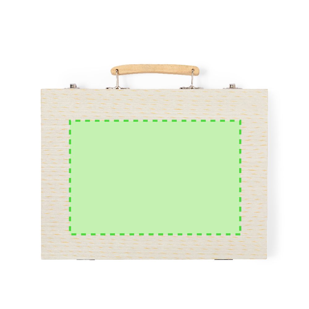 Branding diagram for Wooden mall suitcases with pencils and water colours Lanzini – Area 9