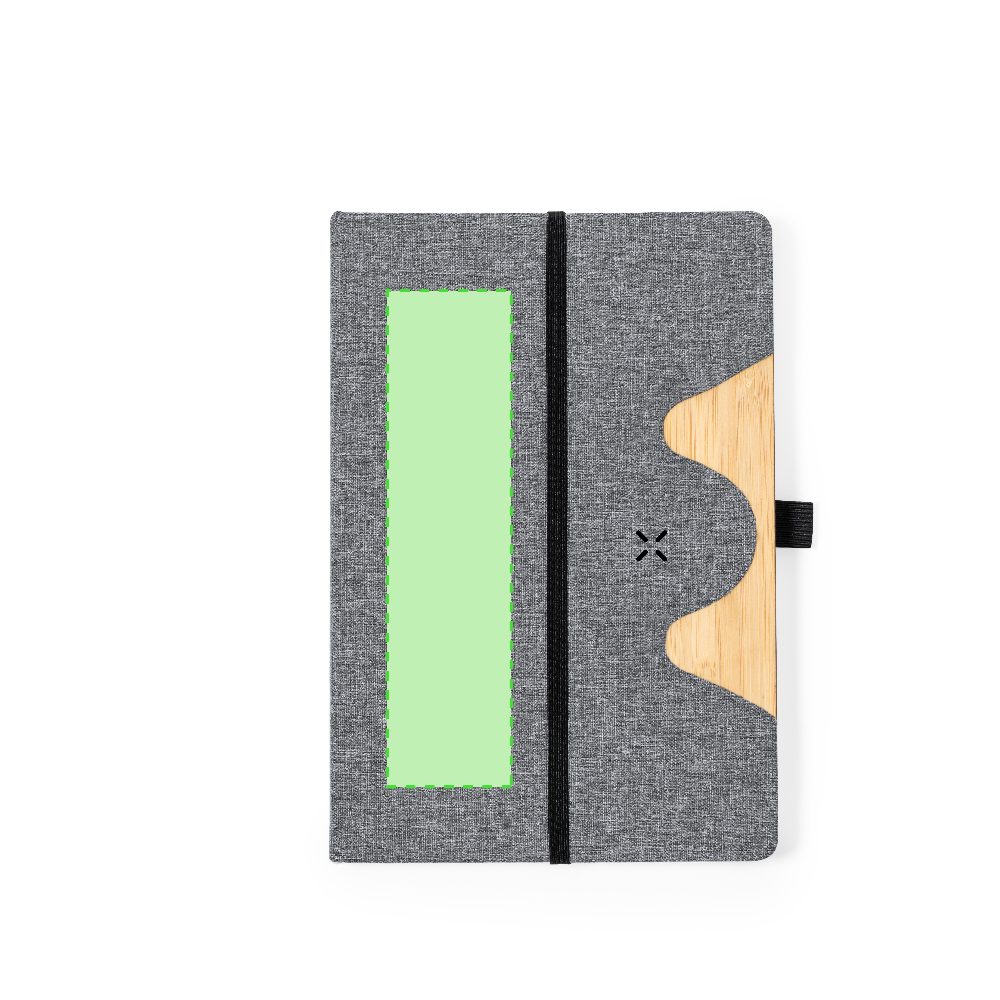 Branding diagram for Notebook with wireless charging station from RPET, 15 W Dalou – Area 1