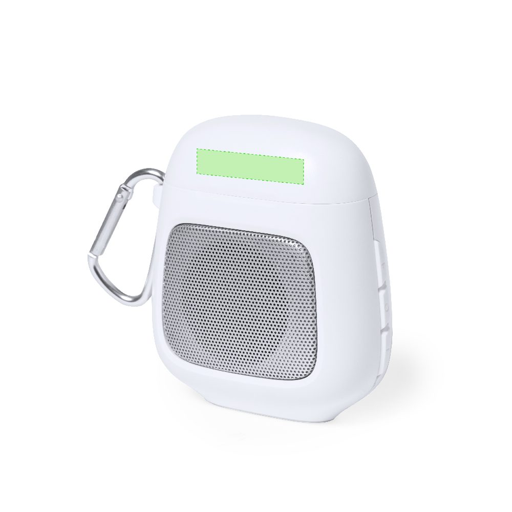 Branding diagram for Bluetooth headphones with loudspeaker charging case Boxy – Area 1
