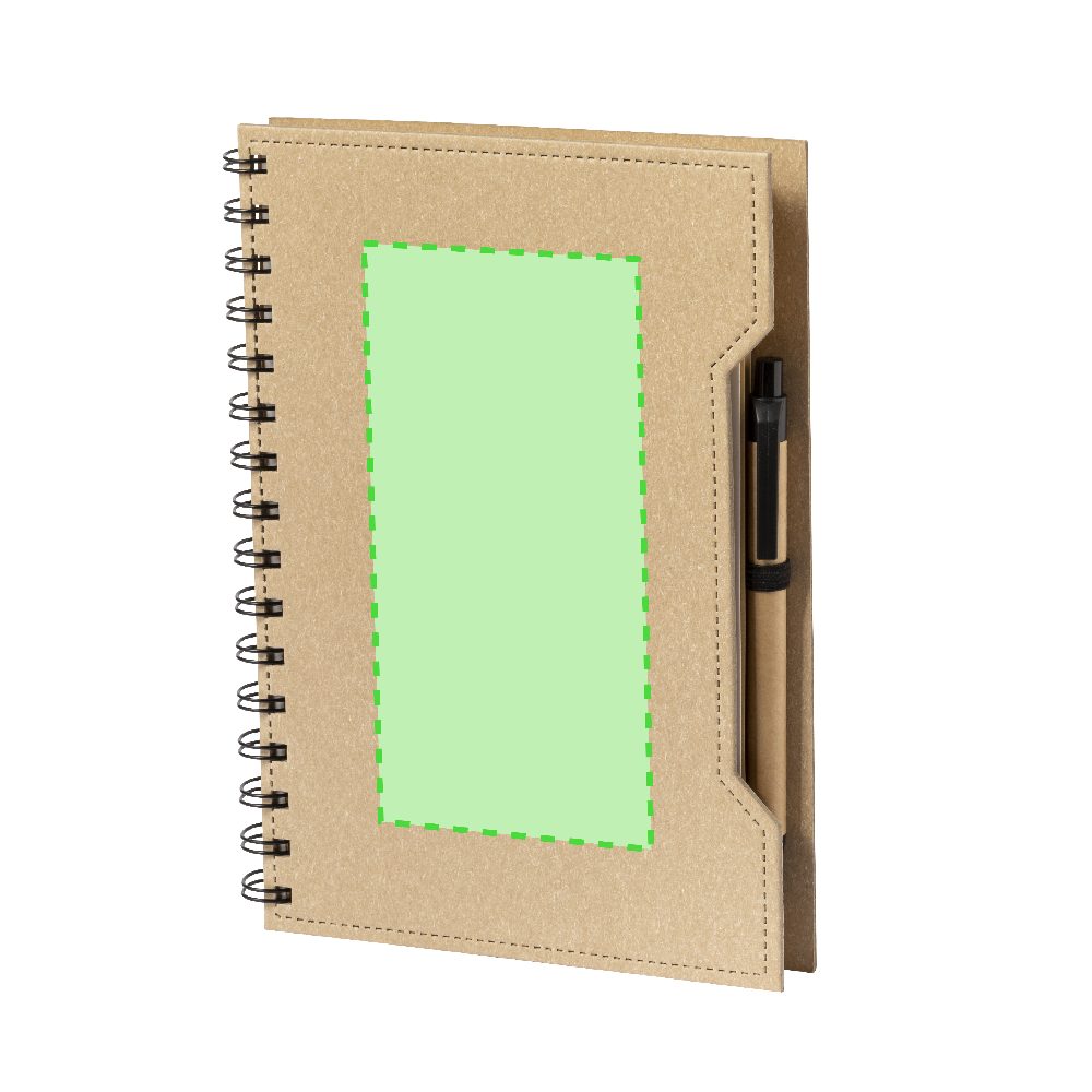 Branding diagram for Recycled cardboard spiral notebook Mecony – Area 1