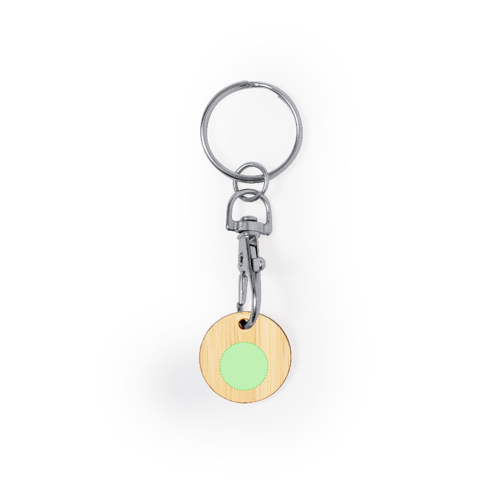 Branding diagram for Shopping cart chip bamboo keyring Inoki – Area 1