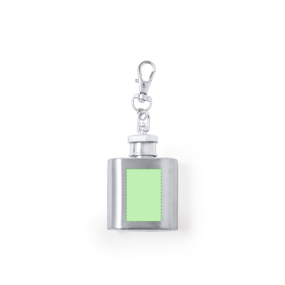 Branding diagram for Flat-mann stainless steel key ring 30 ml Deneb – Area 1
