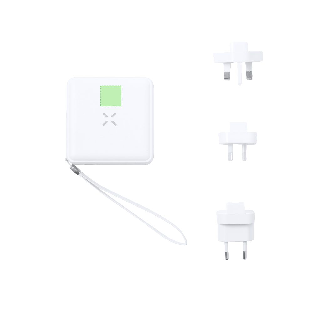 Branding diagram for Travel adapter with Powerbank 10.000 mAh Joks – Area 1