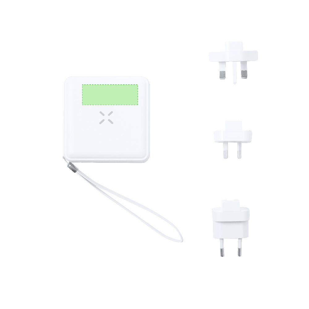 Branding diagram for Travel adapter with Powerbank 10.000 mAh Joks – Area 3