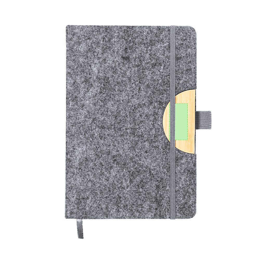 Branding diagram for Notepad with mobile phone holder made of RPET felt, lined Kobain – Area 2