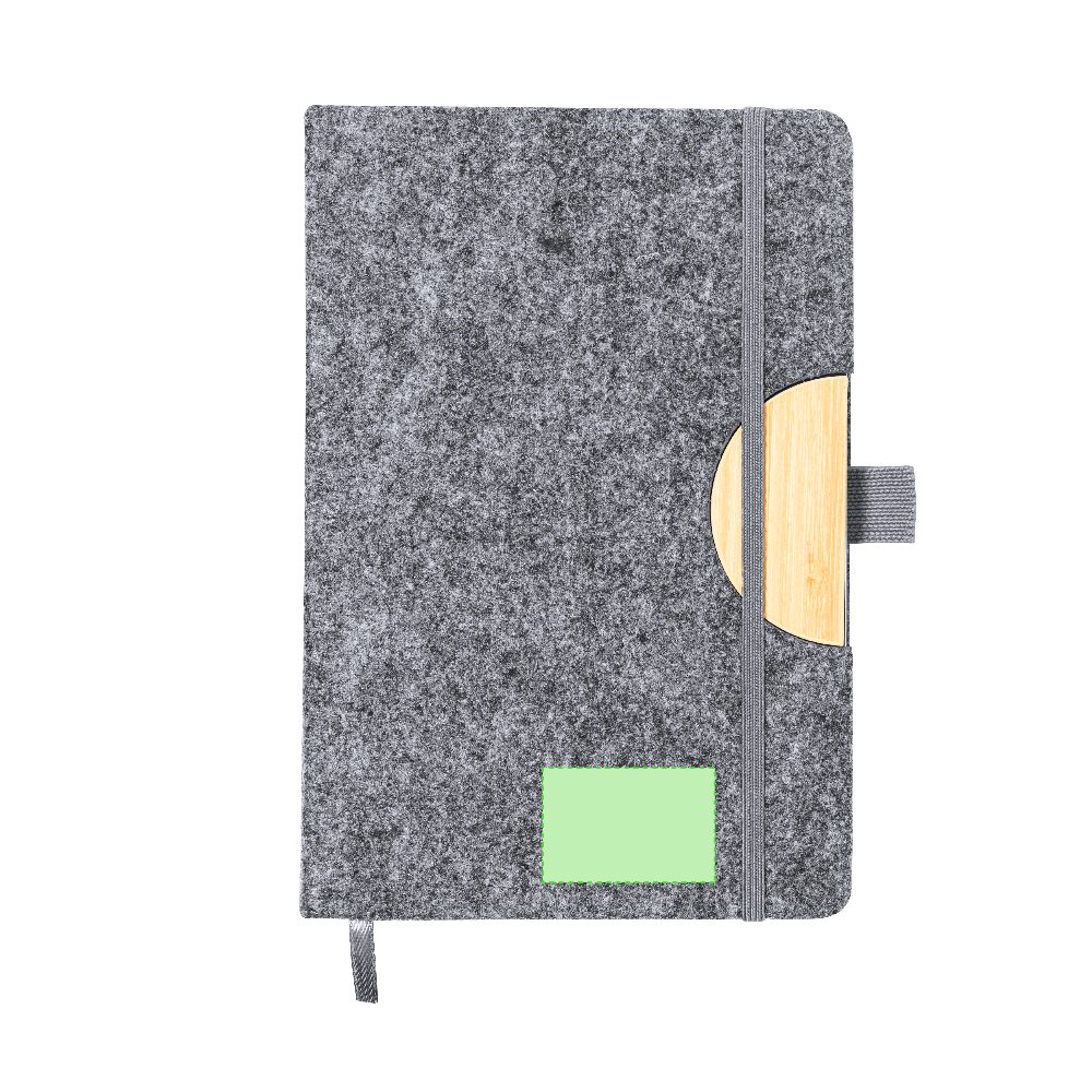 Branding diagram for Notepad with mobile phone holder made of RPET felt, lined Kobain – Area 1