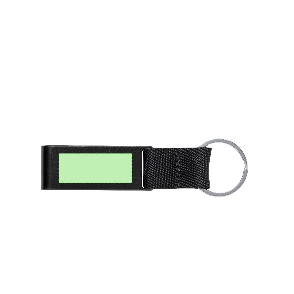 Branding diagram for Recycled aluminium key ring with mobile handset Fique – Area 1