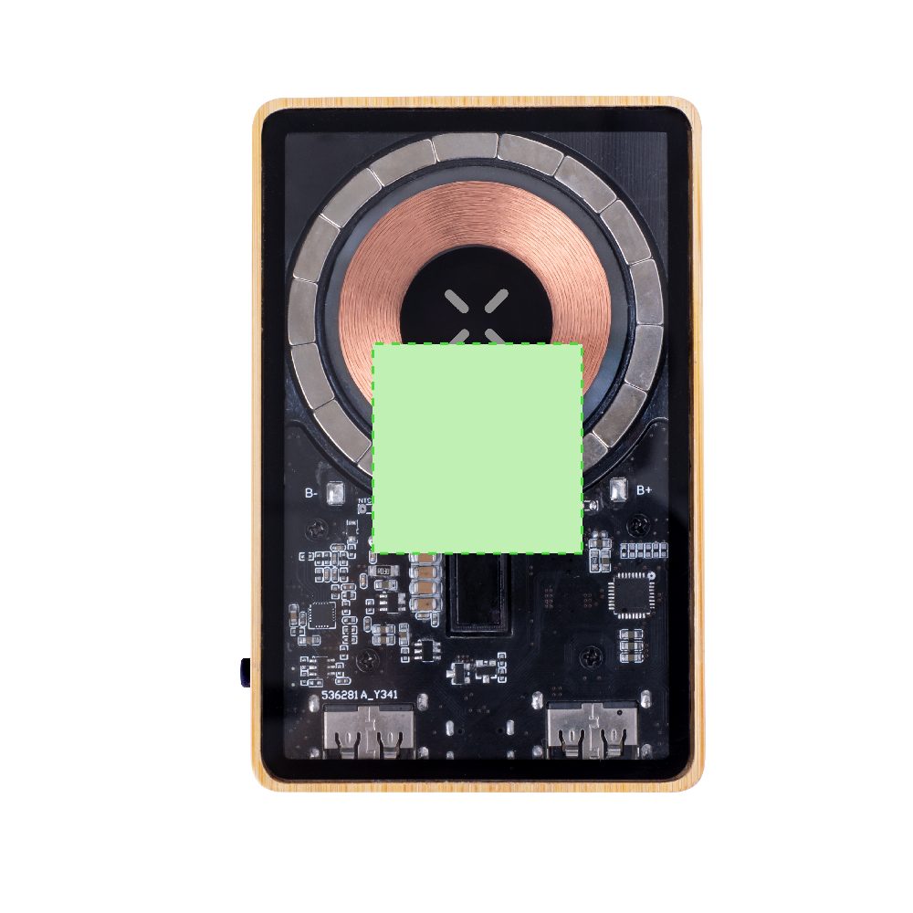 Branding diagram for Magnetic power bank made of bamboo, 5000 mAh Dominik – Area 2