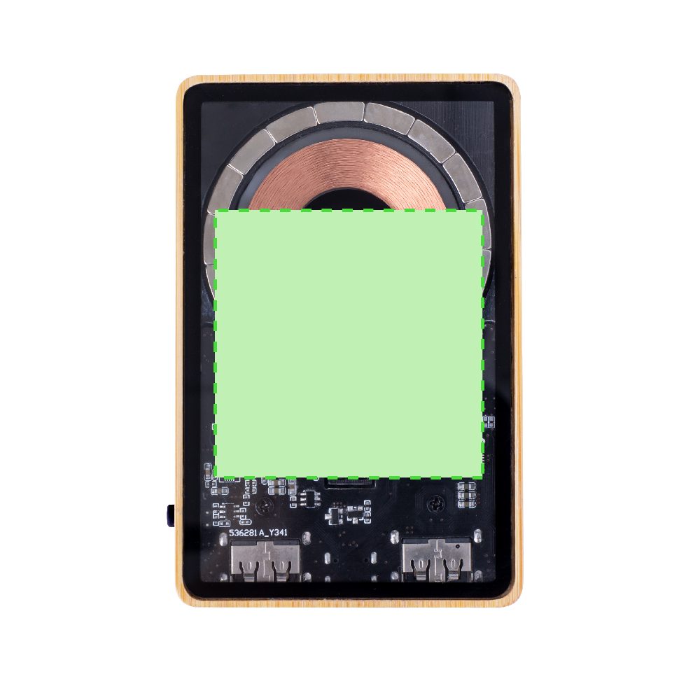 Branding diagram for Magnetic power bank made of bamboo, 5000 mAh Dominik – Area 3