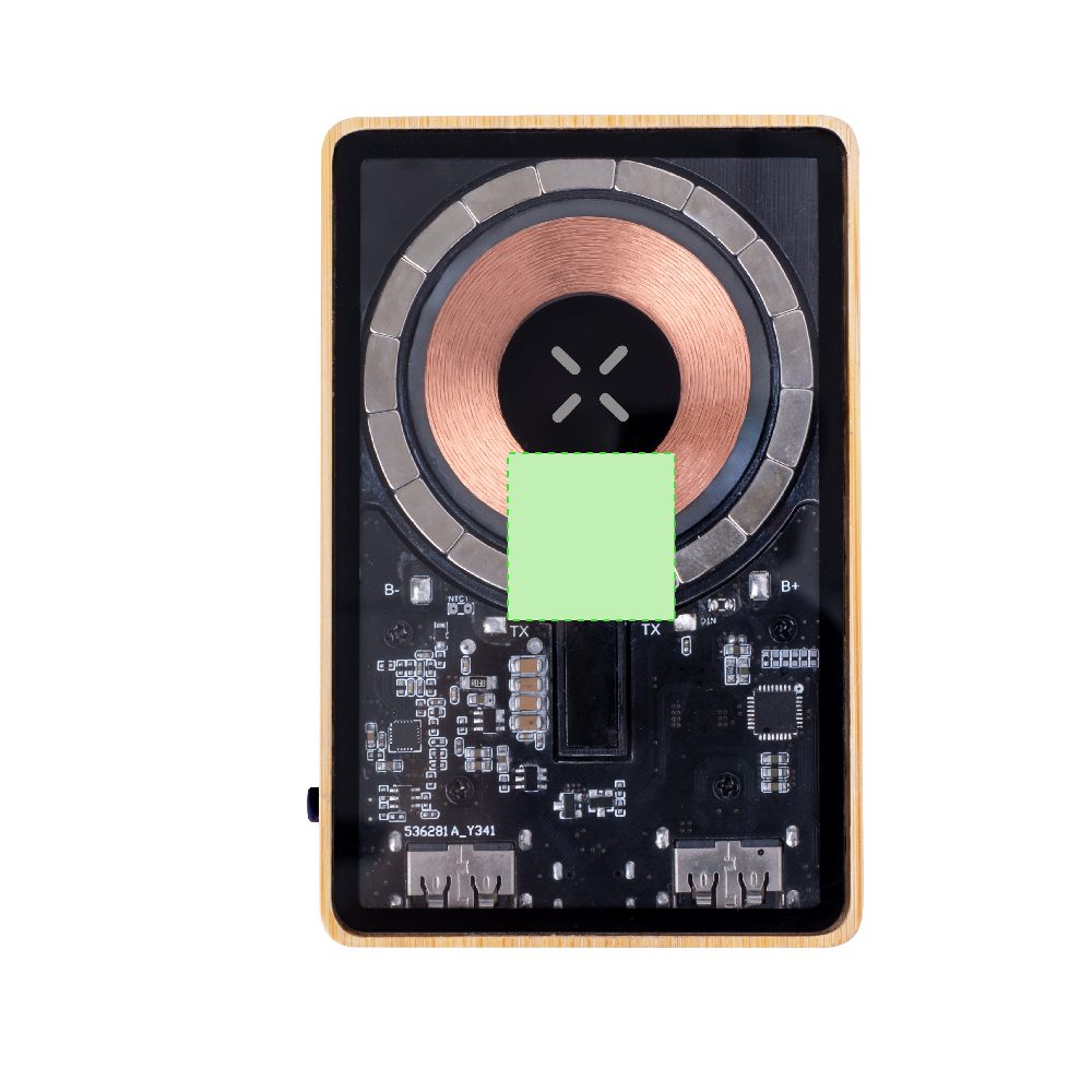 Branding diagram for Magnetic power bank made of bamboo, 5000 mAh Dominik – Area 1